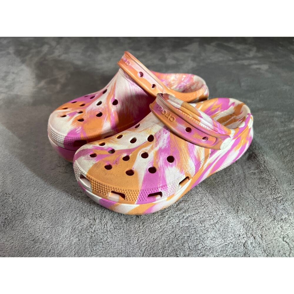 Crocs Cutie Crush orange pink marbled clogs tie-dye J3